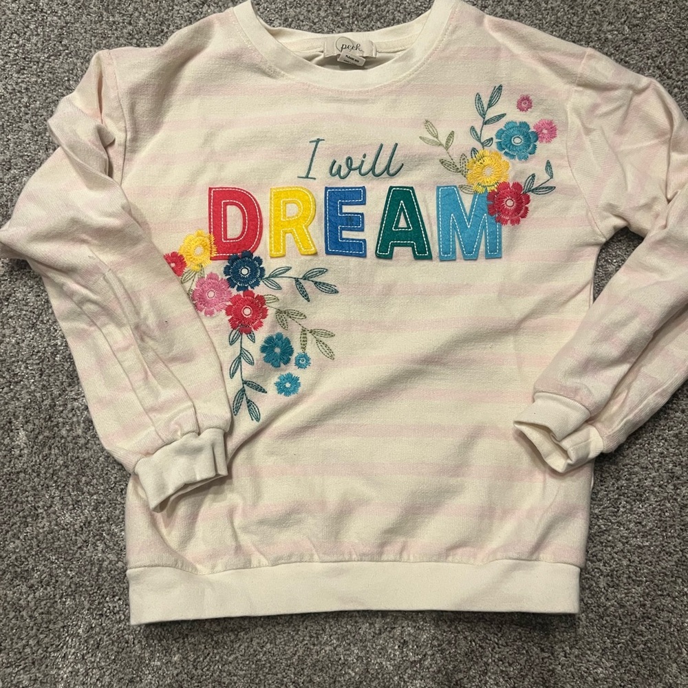 Peek Cream 'I Will Dream' Sweatshirt size 8 girls pink cream floral stripe cute